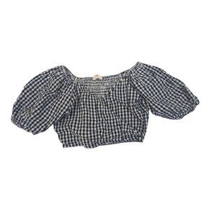 Sim & Sam Blue and‎ White Gingham Seersucker Smocked Crop Top Small